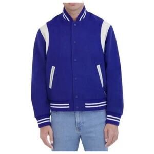 Hudson Jeans Blue Wool Varsity Jacket Letterman Baseball Collar Mens NWT Size S